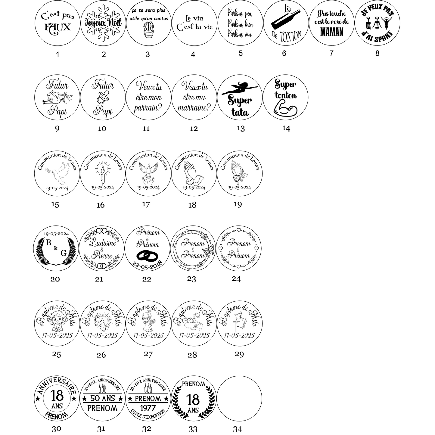 Bouchon de vin gravé personnalisable, anniversaire, mariage, baptême, cadeau invité, cadeau publicitaire