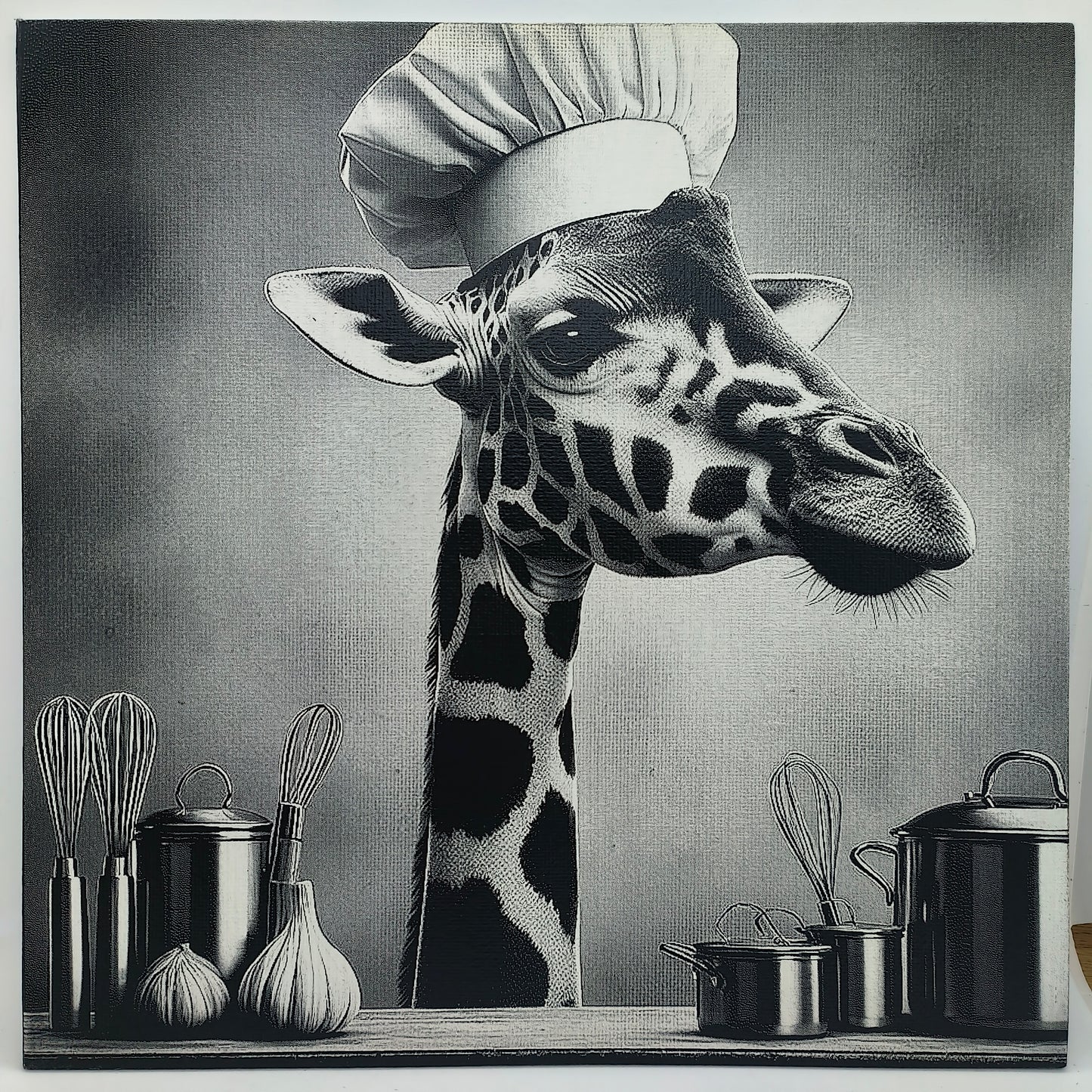 Cadre girafe en cuisine.