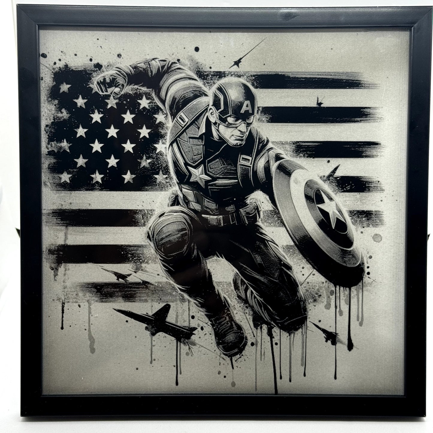 Cadre Captain America sur drapeau.